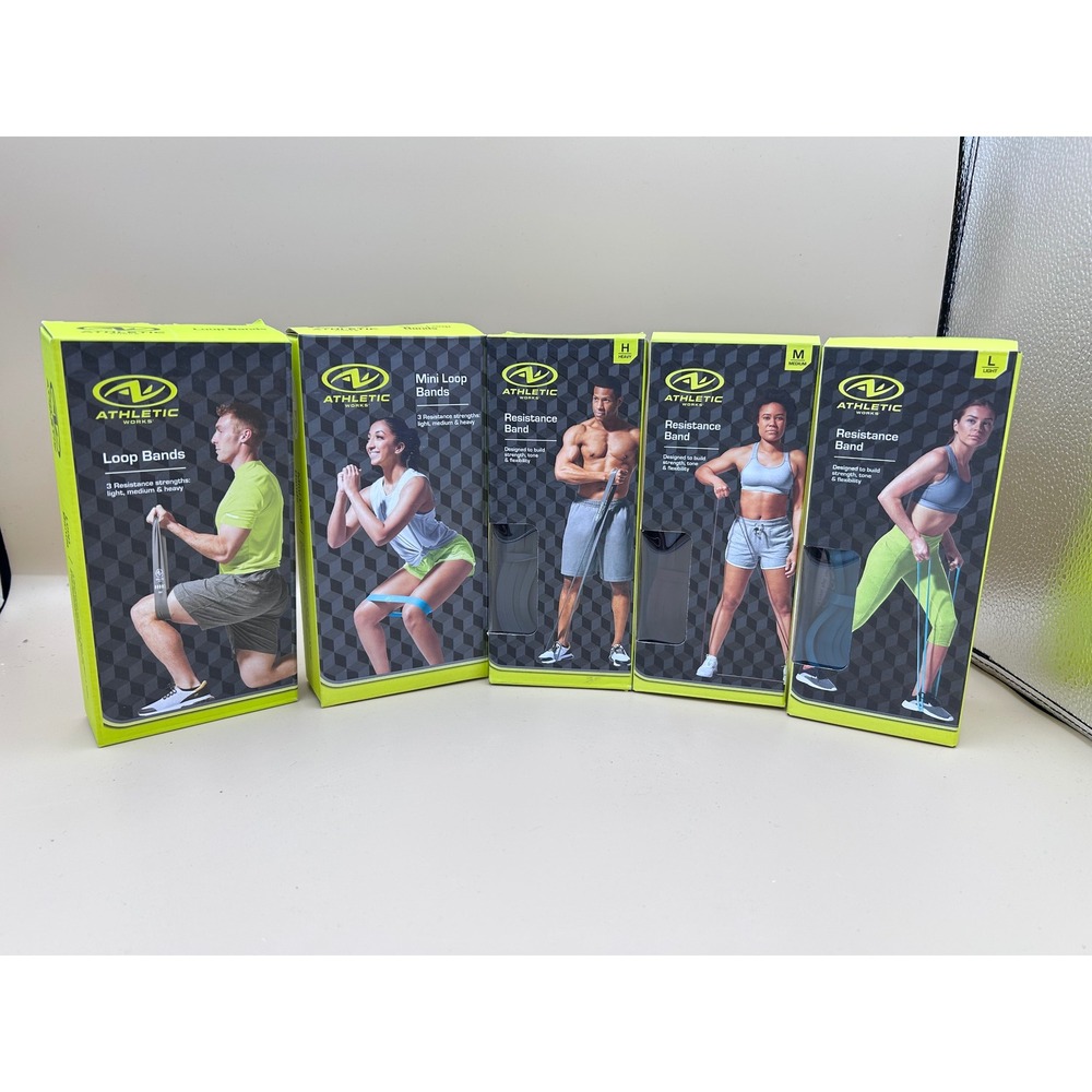 Athletic Works Resistance Loop Bands Set Light Medium Heavy Lot of 5 New